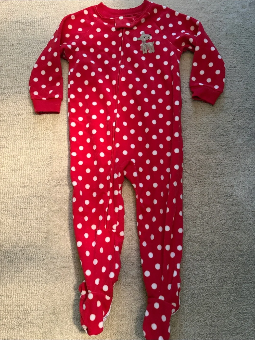 Carter's 24M Red and White Polka Dot Fleece Footed One-Piece Pajamas